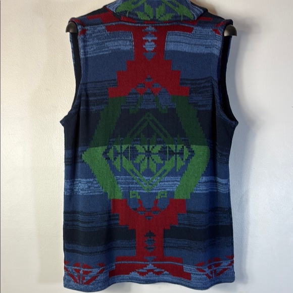 Chaps Blue and Red Southwestern Tribal Patterned Vest - Picture 4 of 10